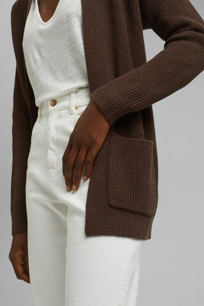 Con lana e cashmere: cardigan aperto, DARK BROWN, detail image number 2