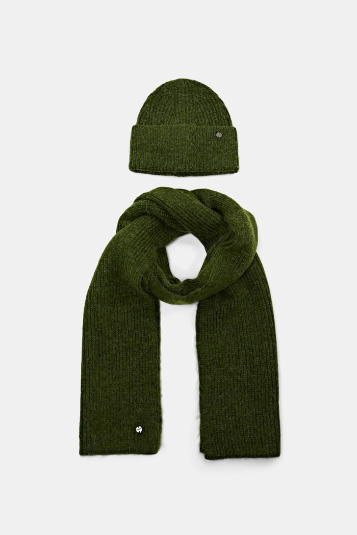 Confezione regalo natalizia con berretto e sciarpa in maglia chunky, LEAF GREEN, detail image number 0