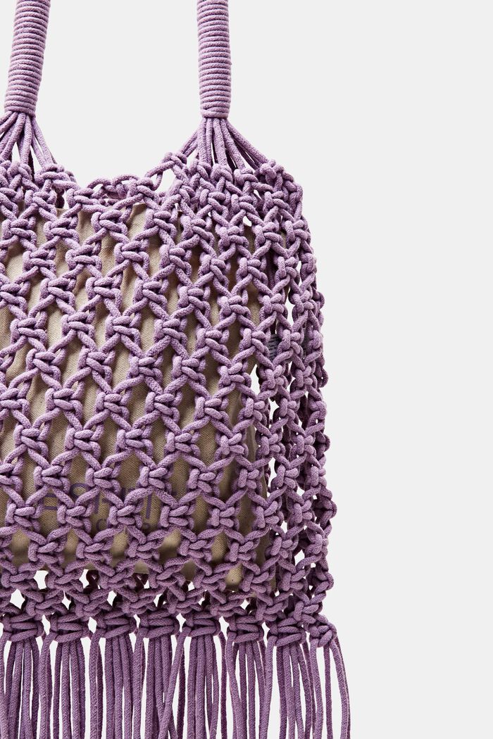Tote bag a uncinetto a righe con nappe, LILAC, detail image number 4