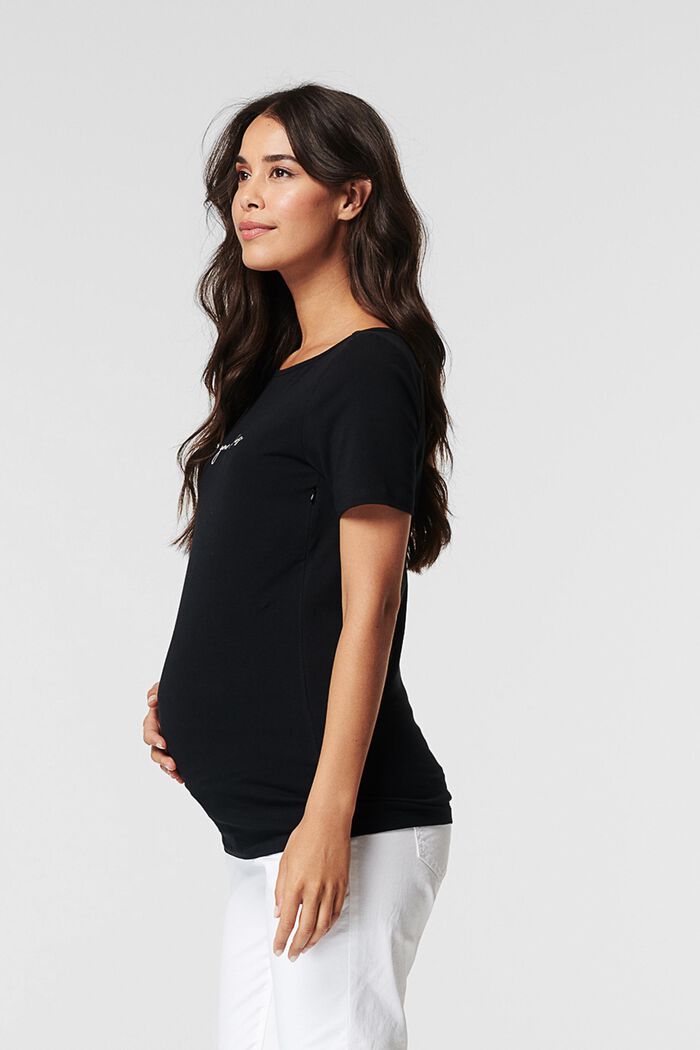 T-shirt da allattamento con stampa in cotone biologico, BLACK, detail image number 4