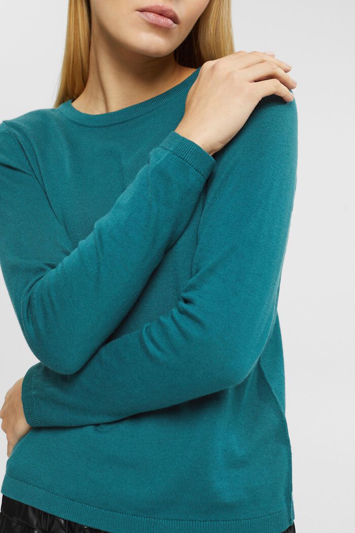 Pullover basic con girocollo, TEAL GREEN, detail image number 0
