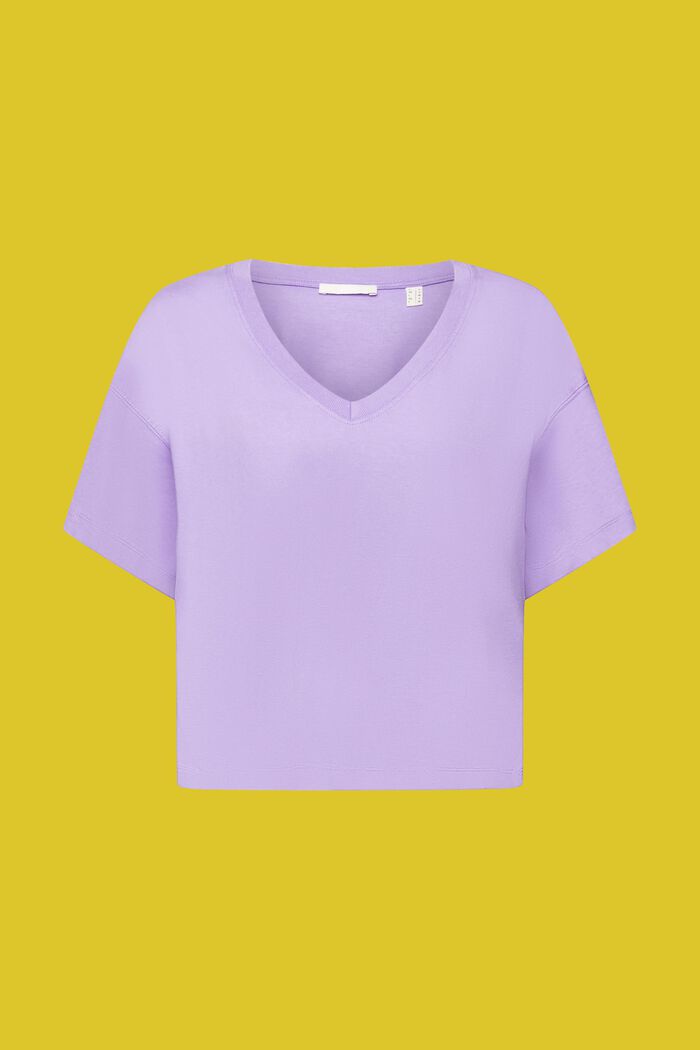 T-shirt con scollo a V in cotone, PURPLE, detail image number 6