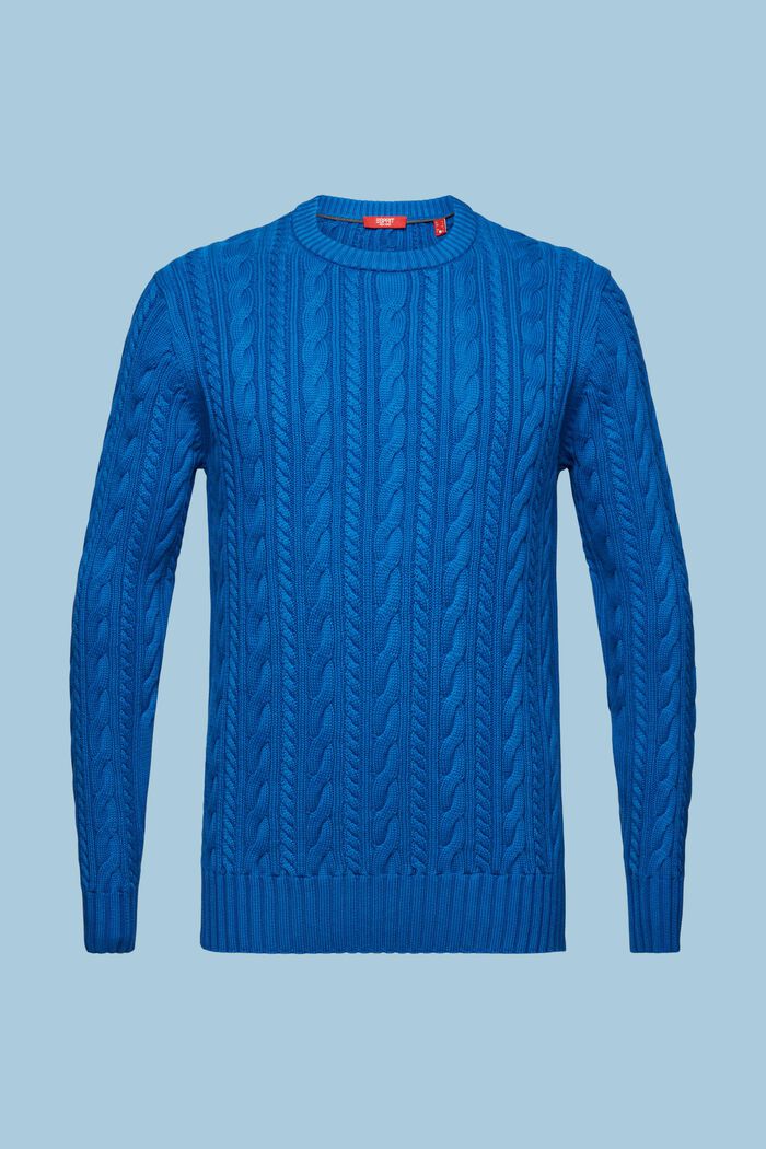 Maglione in cotone a maglia intrecciata, DARK BLUE, detail image number 6