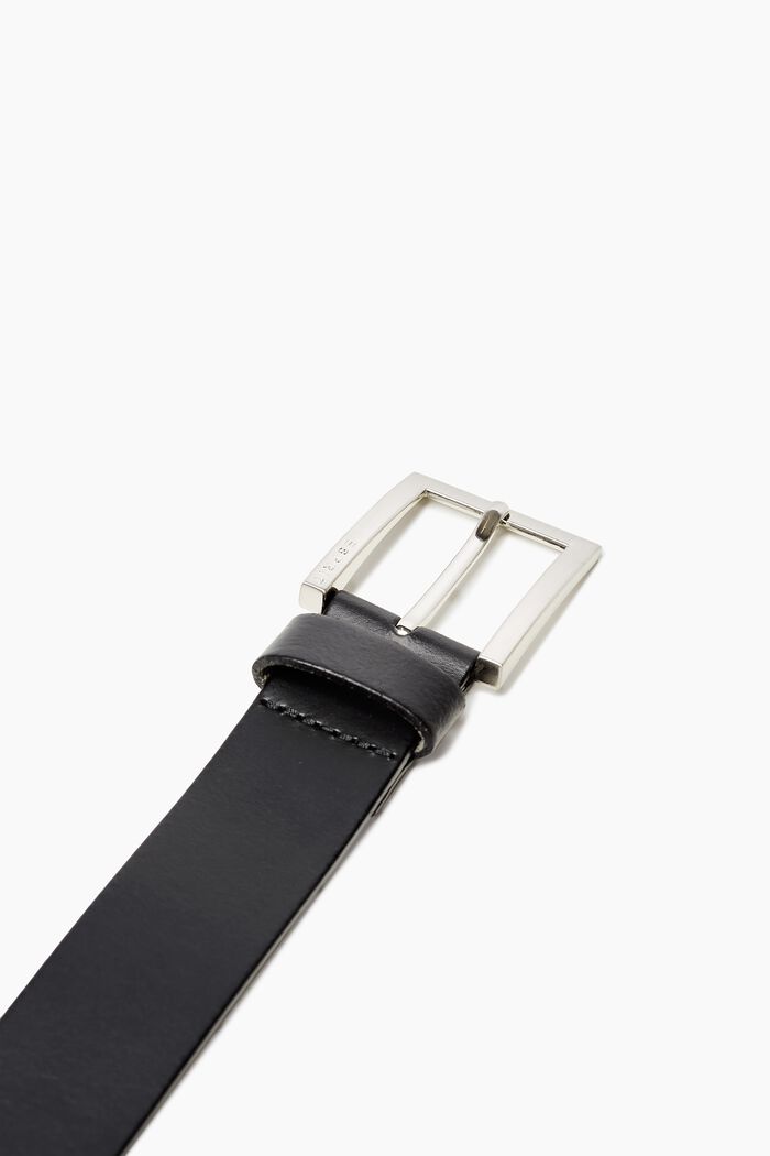 Cintura in pelle con fibbia satinata in metallo, BLACK, detail image number 1