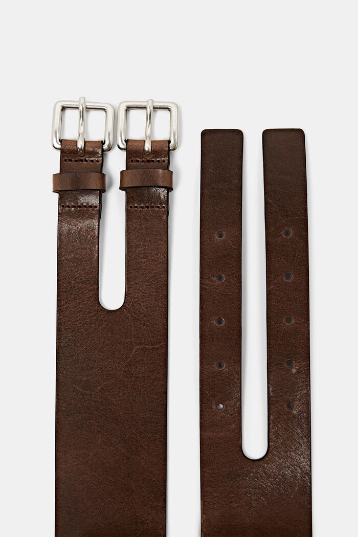 Cintura in pelle con fibbia doppia, DARK BROWN, detail image number 1