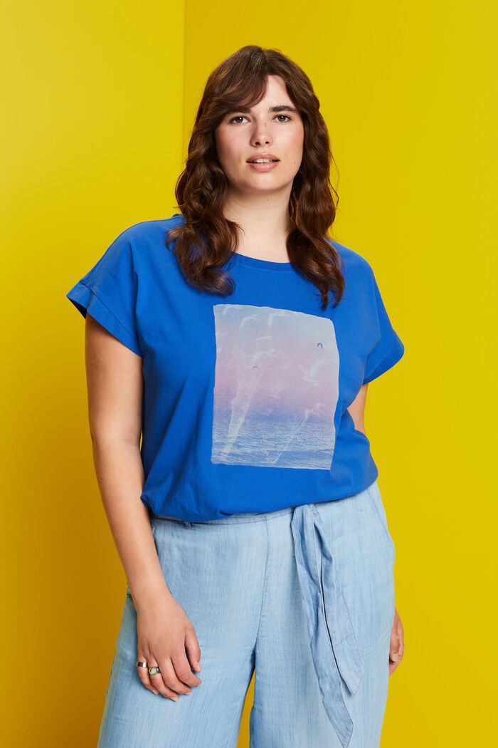 CURVY T-shirt con stampa sul davanti, 100% cotone, BRIGHT BLUE, detail image number 0