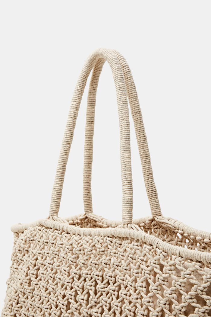 Tote oversize a righe a uncinetto, OFF WHITE, detail image number 1