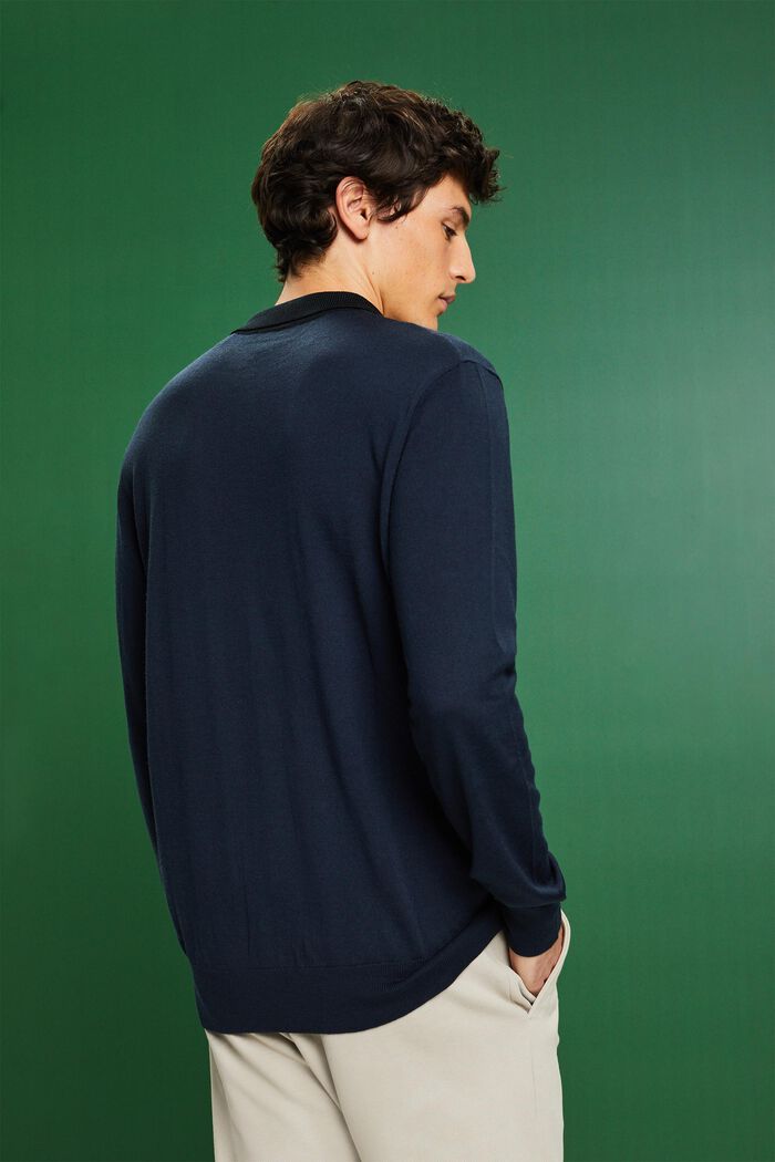 Pullover con colletto stile polo in lana merino, NAVY, detail image number 2