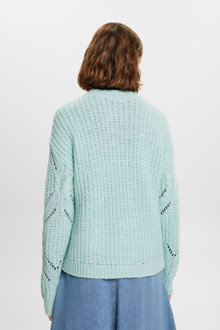 Pullover in misto lana in maglia traforata, LIGHT AQUA GREEN, detail image number 3