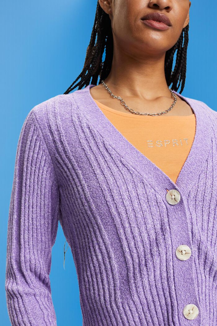 Cardigan in cotone a coste, PURPLE, detail image number 2