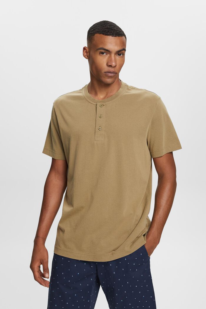 T-shirt henley, 100% cotone, KHAKI GREEN, detail image number 0