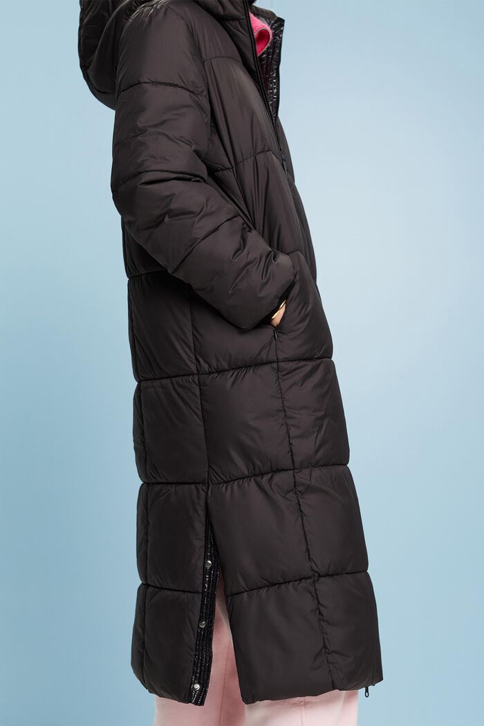 Cappotto lungo trapuntato con cappuccio, BLACK, detail image number 1
