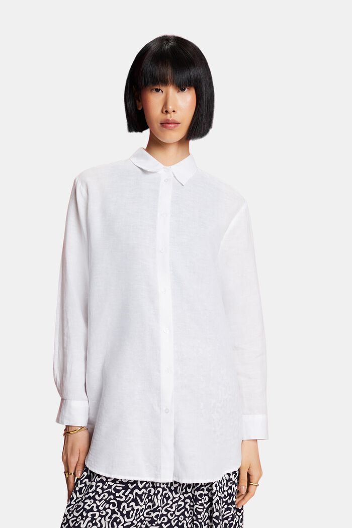 Camicia in lino e cotone, WHITE, detail image number 0