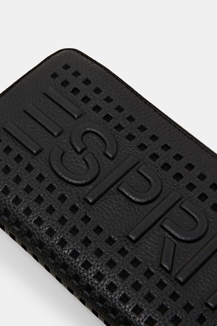 Portafoglio zip around in pelle con logo, BLACK, detail image number 1