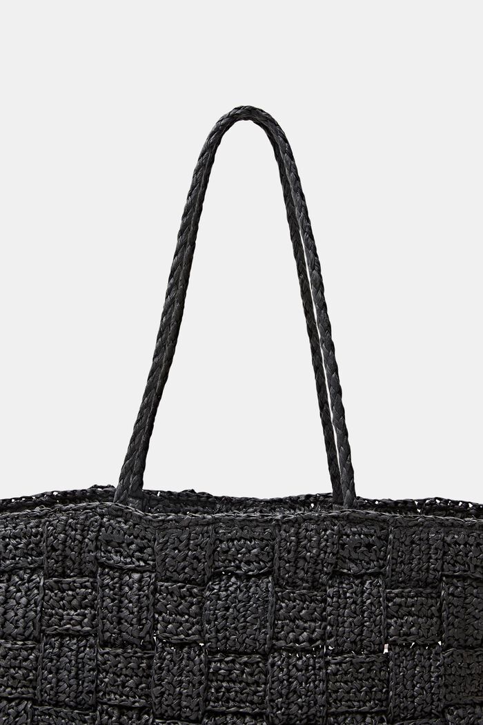 Tote bag in paglia intrecciata, BLACK, detail image number 1