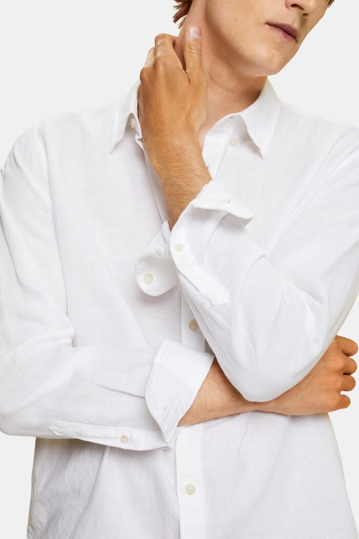Camicia button-down in misto cotone e lino, WHITE, detail image number 2