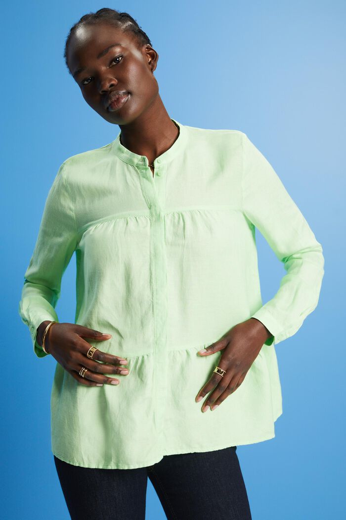 Blusa in misto lino, CITRUS GREEN, detail image number 0