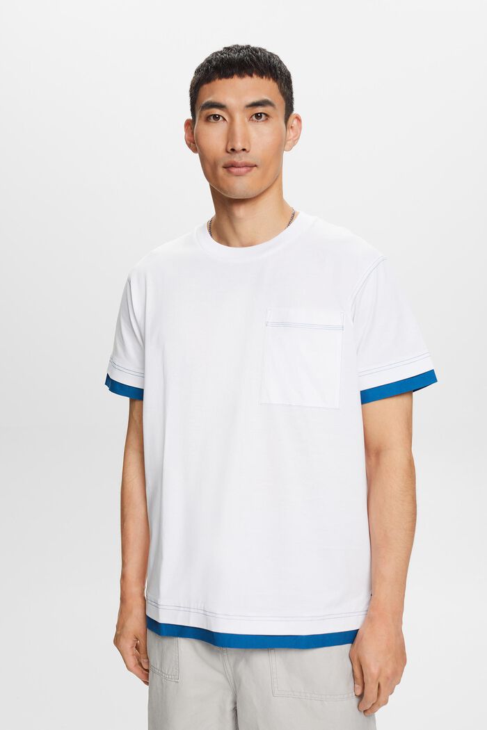 T-shirt girocollo dall’effetto a strati, 100% cotone, WHITE, detail image number 0
