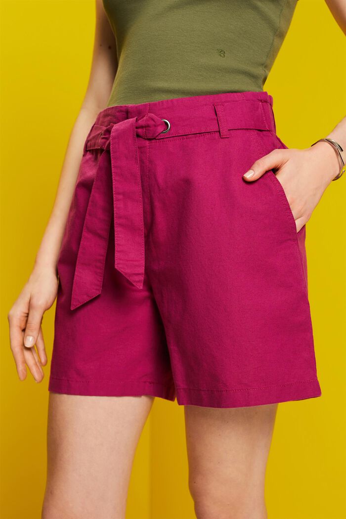 Pantaloncini con cintura da annodare, misto cotone e lino, DARK PINK, detail image number 2