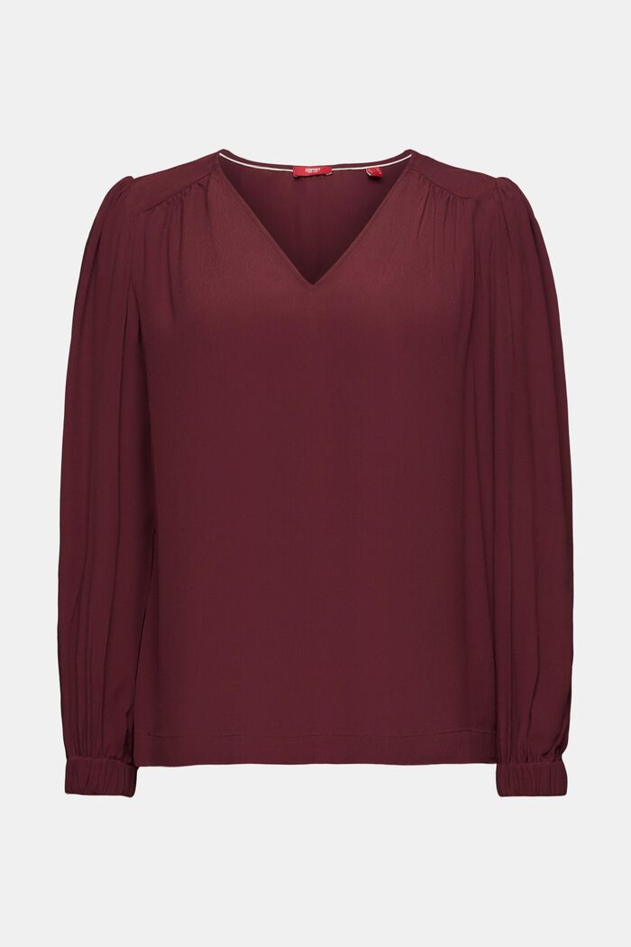 Blusa in chiffon con scollo a V, BORDEAUX RED, detail image number 6