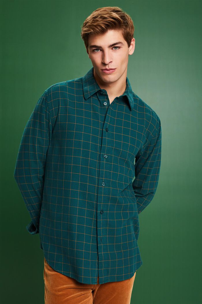 Camicia a quadri in flanella dalla vestibilità regolare, EMERALD GREEN, detail image number 0
