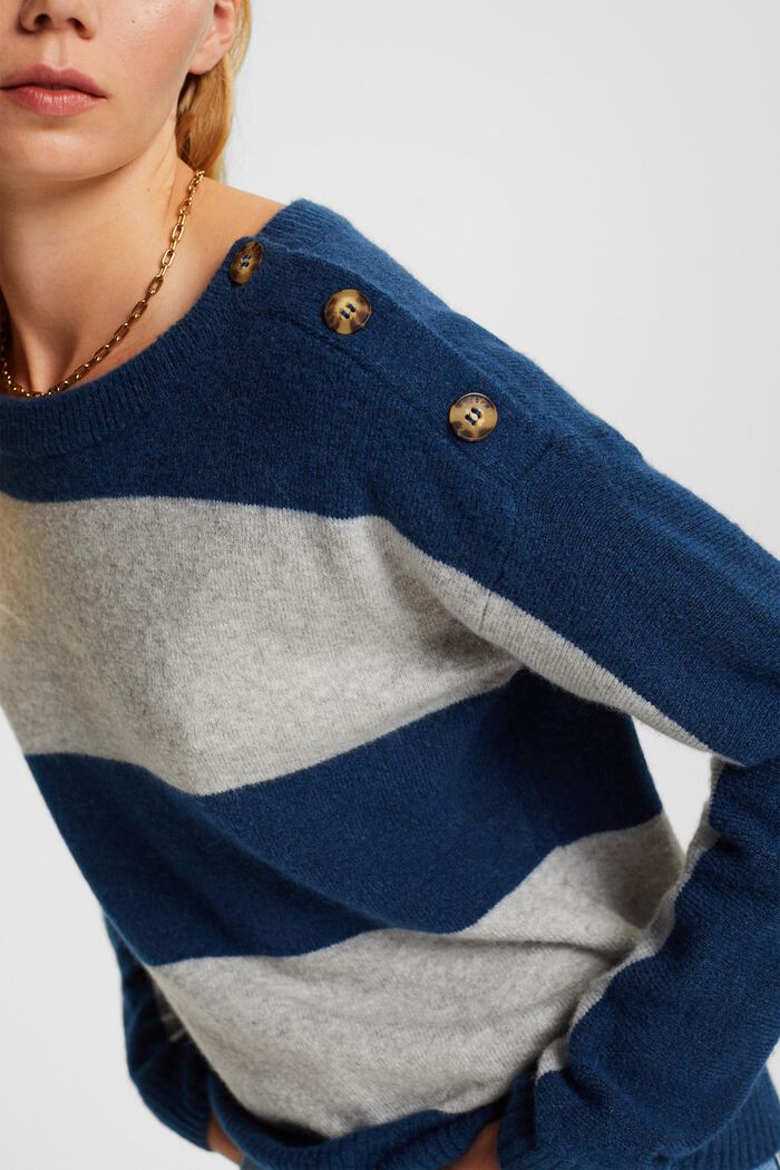 Con lana: pullover a righe, PETROL BLUE, detail image number 0