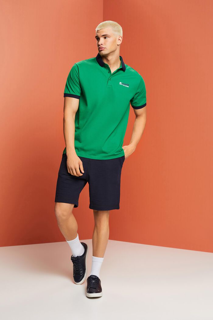 Polo in jersey di cotone con stampa del logo, EMERALD GREEN, detail image number 1