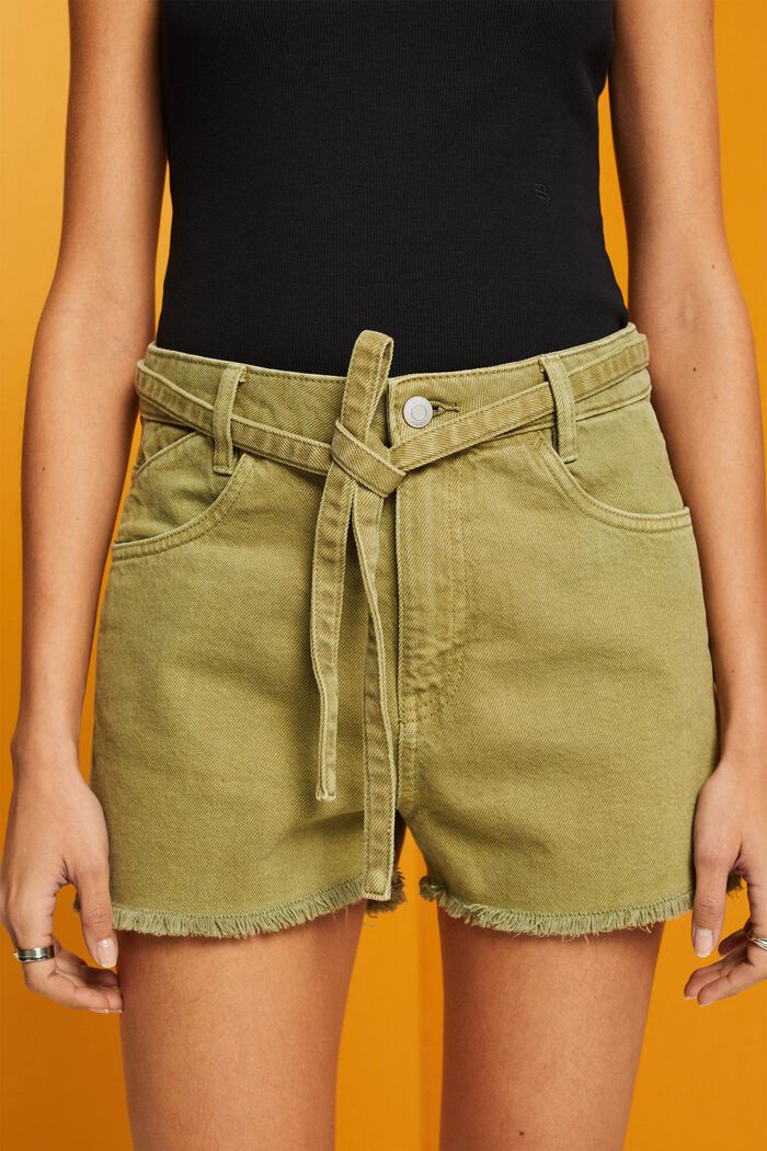 Pantaloncini di jeans a vita alta con cintura da annodare, PISTACHIO GREEN, detail image number 2