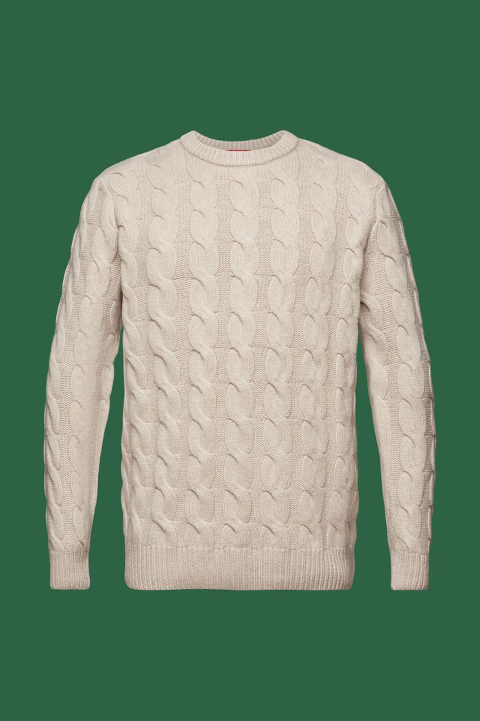 Pullover in maglia di lana intrecciata, LIGHT TAUPE, detail image number 6