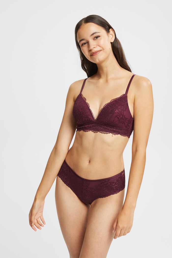 In materiale riciclato: slip con pizzo, BORDEAUX RED, detail image number 0