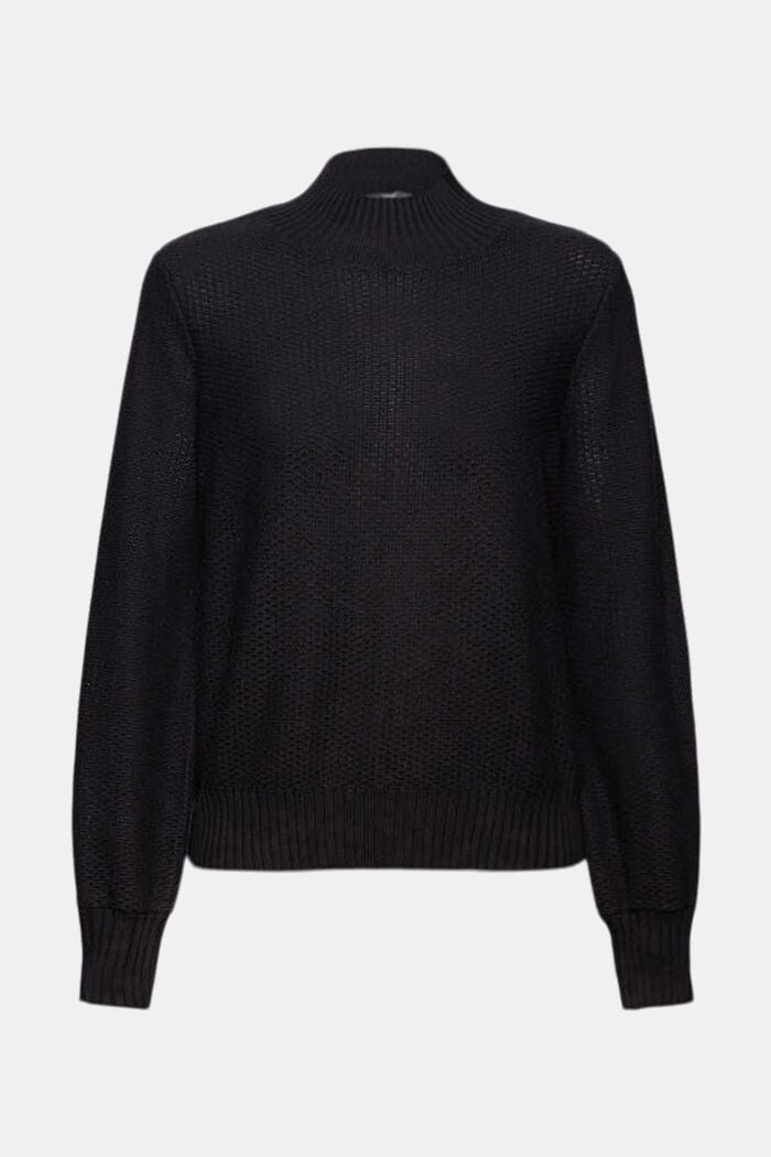 Pullover in maglia strutturata con colletto alto, BLACK, detail image number 7
