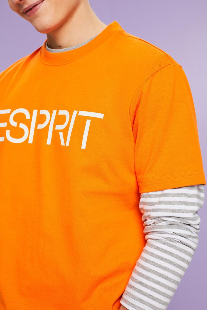 T-shirt unisex in jersey di cotone con logo, CORAL ORANGE, detail image number 2