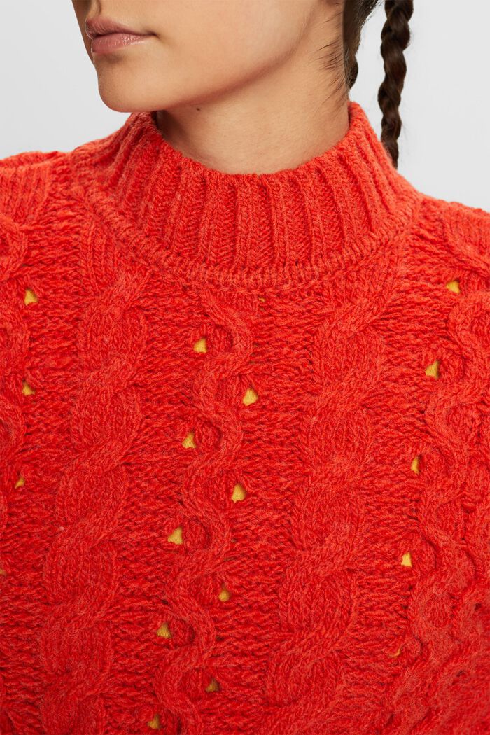 Pullover in misto lana in maglia intrecciata, BRIGHT ORANGE, detail image number 2
