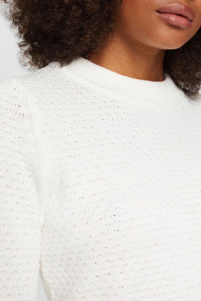 Pullover a maglia strutturata, misto cotone, OFF WHITE, detail image number 2
