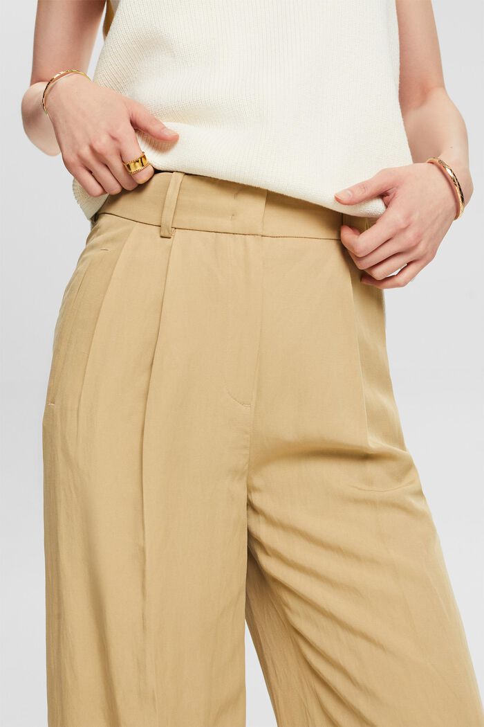 Pantaloni culotte a gamba larga a vita alta, BEIGE, detail image number 4