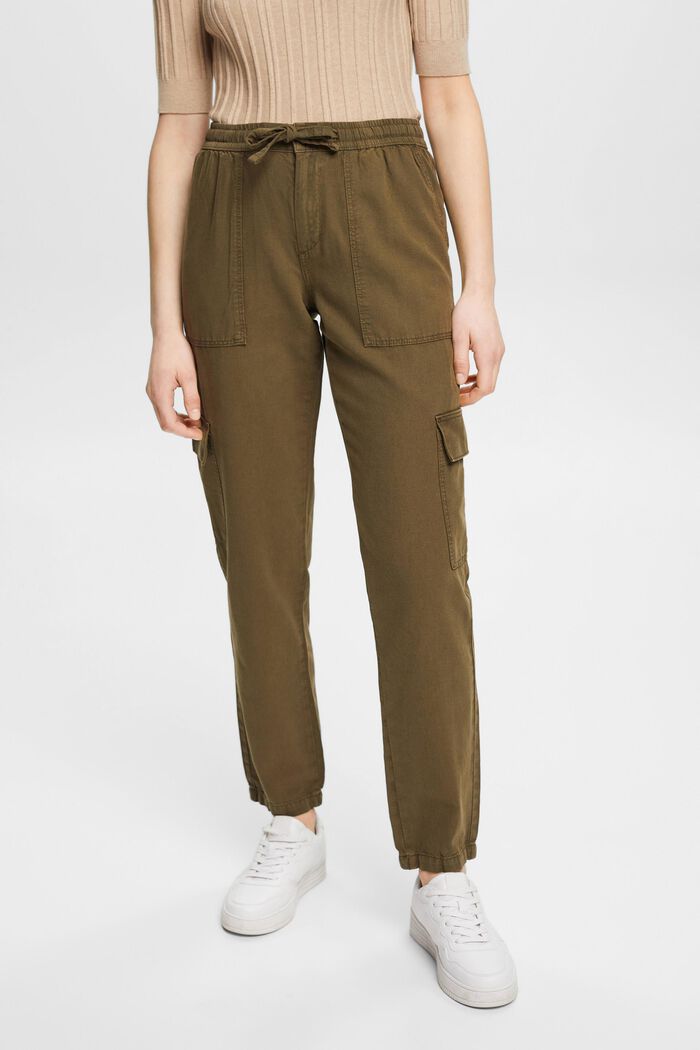 Pantaloni stile cargo in tessuto misto con TENCEL™, KHAKI GREEN, detail image number 0