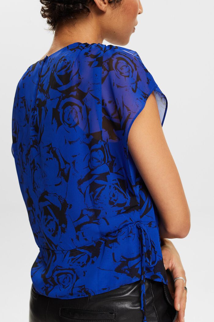Blusa in chiffon con coulisse e stampa, BRIGHT BLUE, detail image number 3