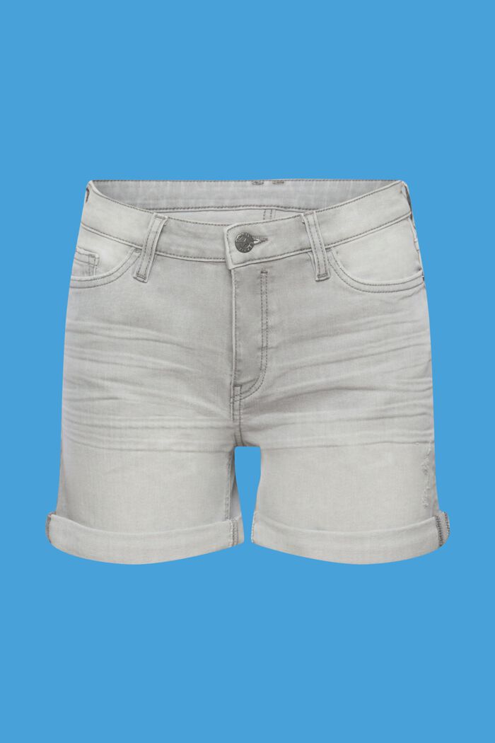 Shorts in denim di cotone biologico, GREY MEDIUM WASHED, detail image number 6