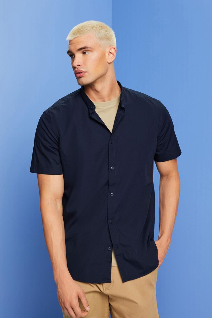 Camicia in cotone con colletto alto, NAVY, detail image number 0