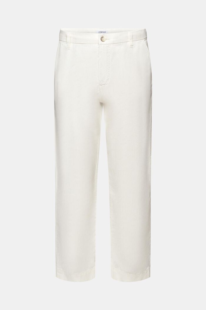 Pantaloni dritti in lino e cotone, OFF WHITE, detail image number 7