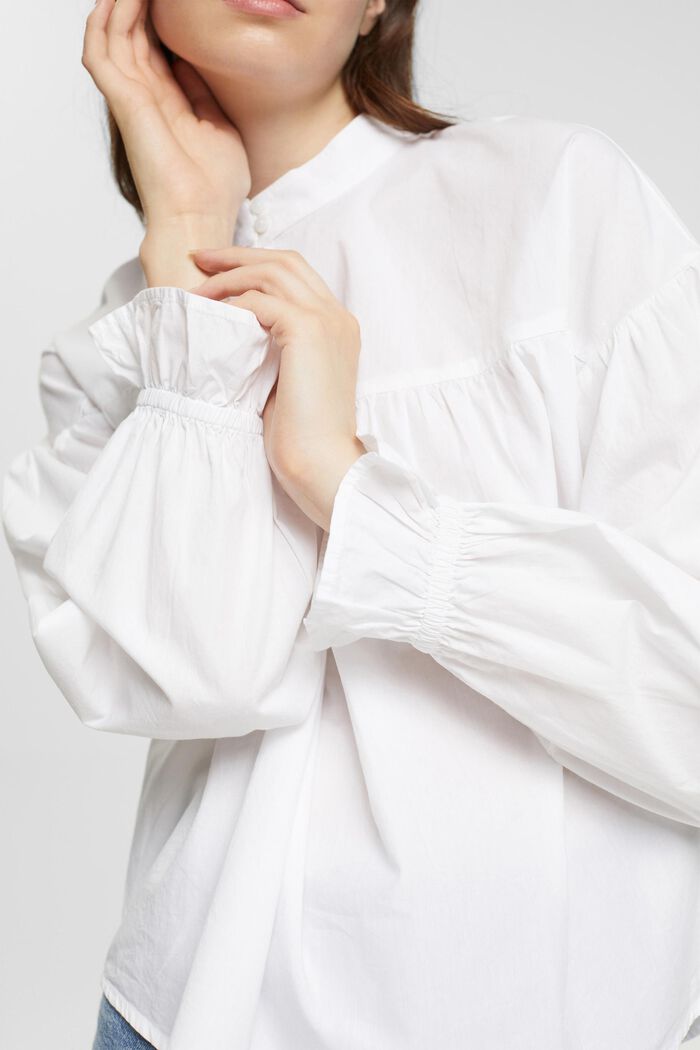 Blusa con estremità delle maniche arricciate, WHITE, detail image number 0