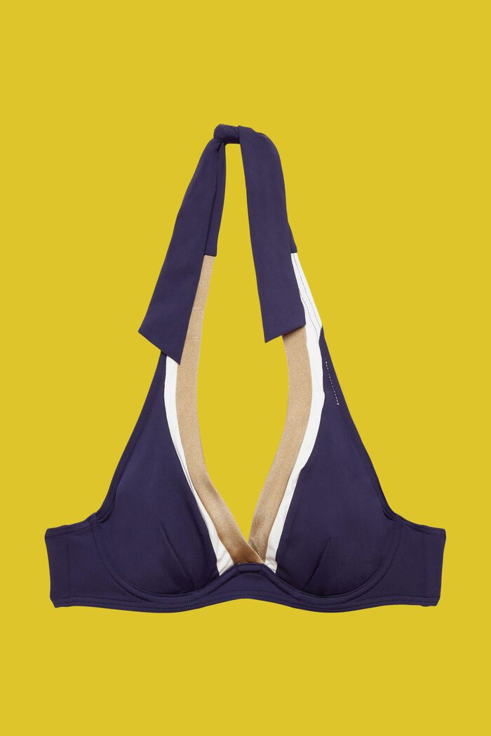 Top da bikini tricolore con ferretto, NAVY, detail image number 4