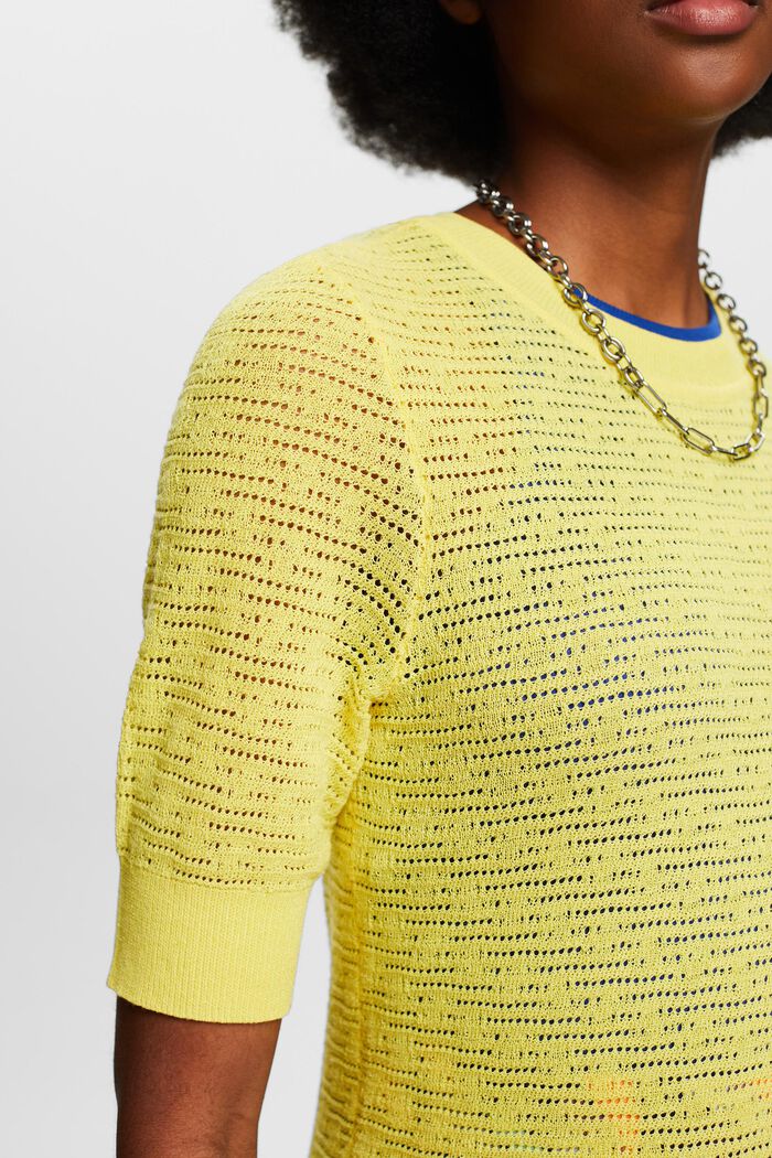 Pullover pointelle a manica corta, PASTEL YELLOW, detail image number 3