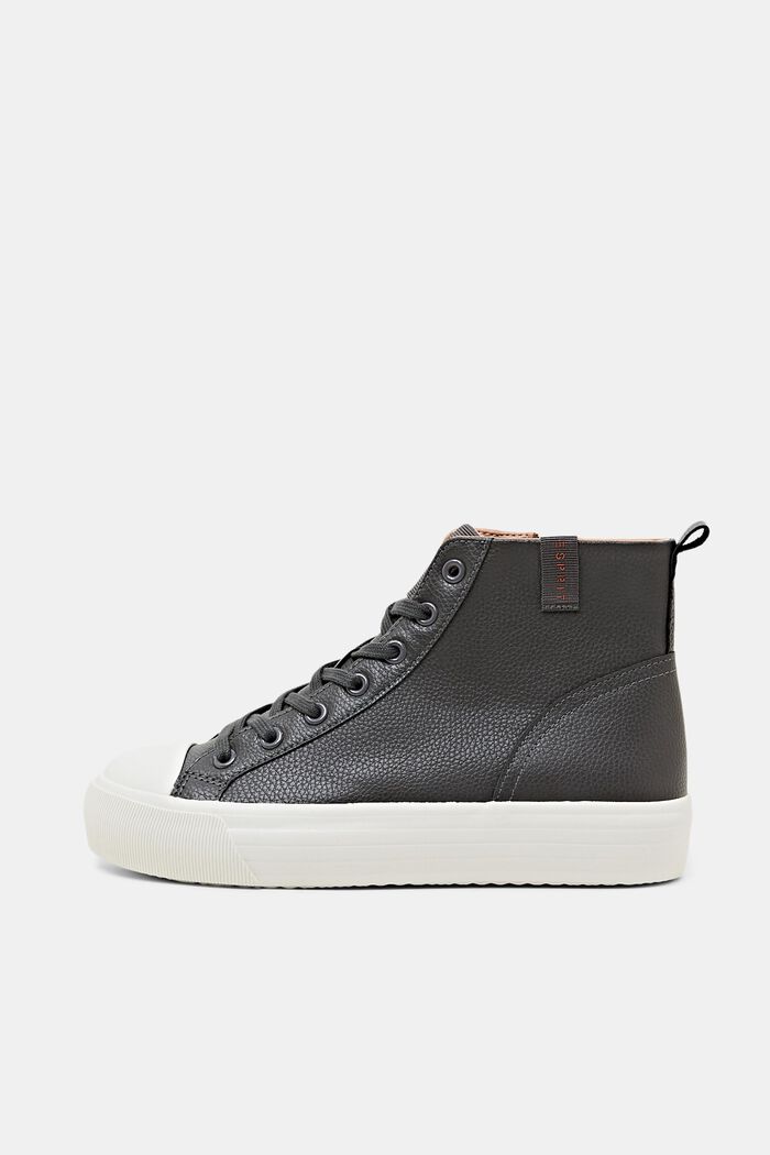 Sneakers con plateau in similpelle, DARK GREY, detail image number 0