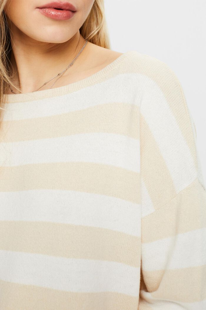 Pullover a righe in cotone e lino, CREAM BEIGE, detail image number 3