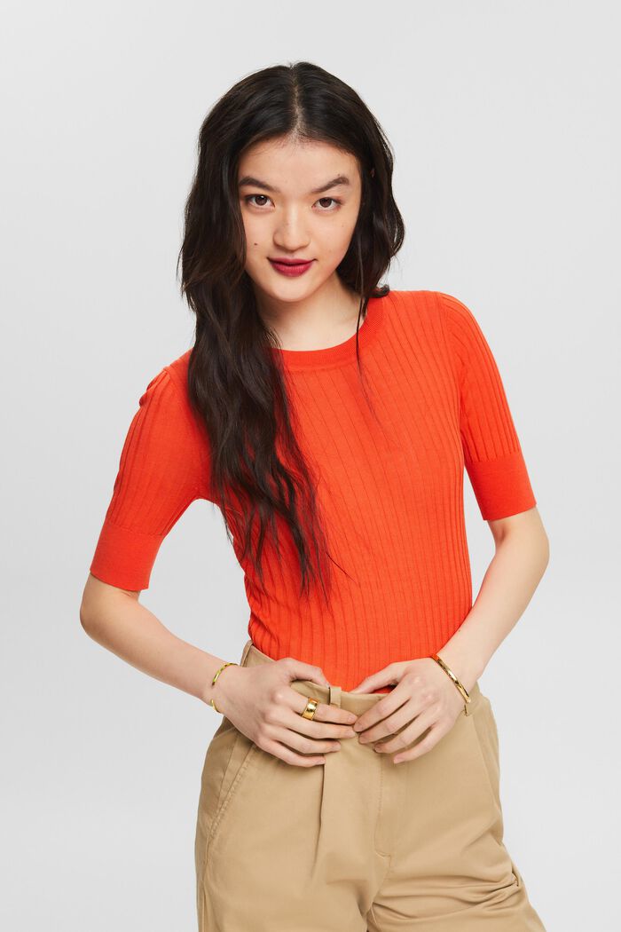Pullover in maglia a coste, BRIGHT ORANGE, detail image number 4