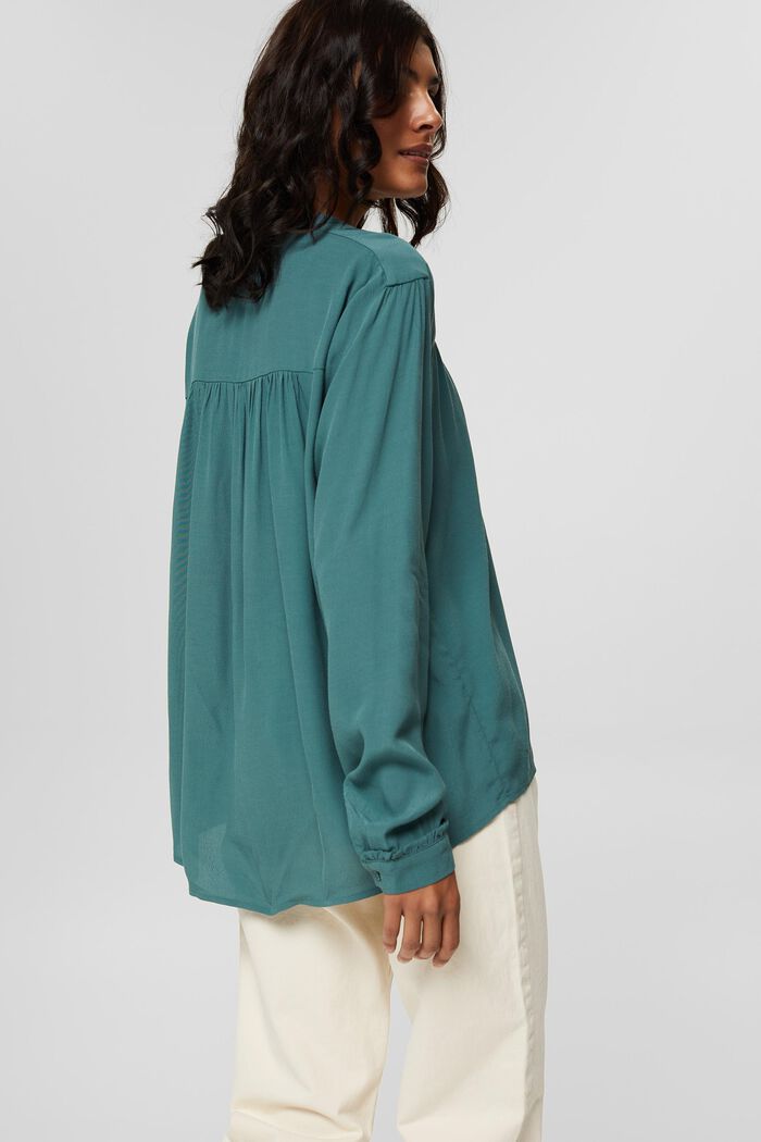 Blusa a serafino con ruches, LENZING™ ECOVERO™, TEAL BLUE, detail image number 3