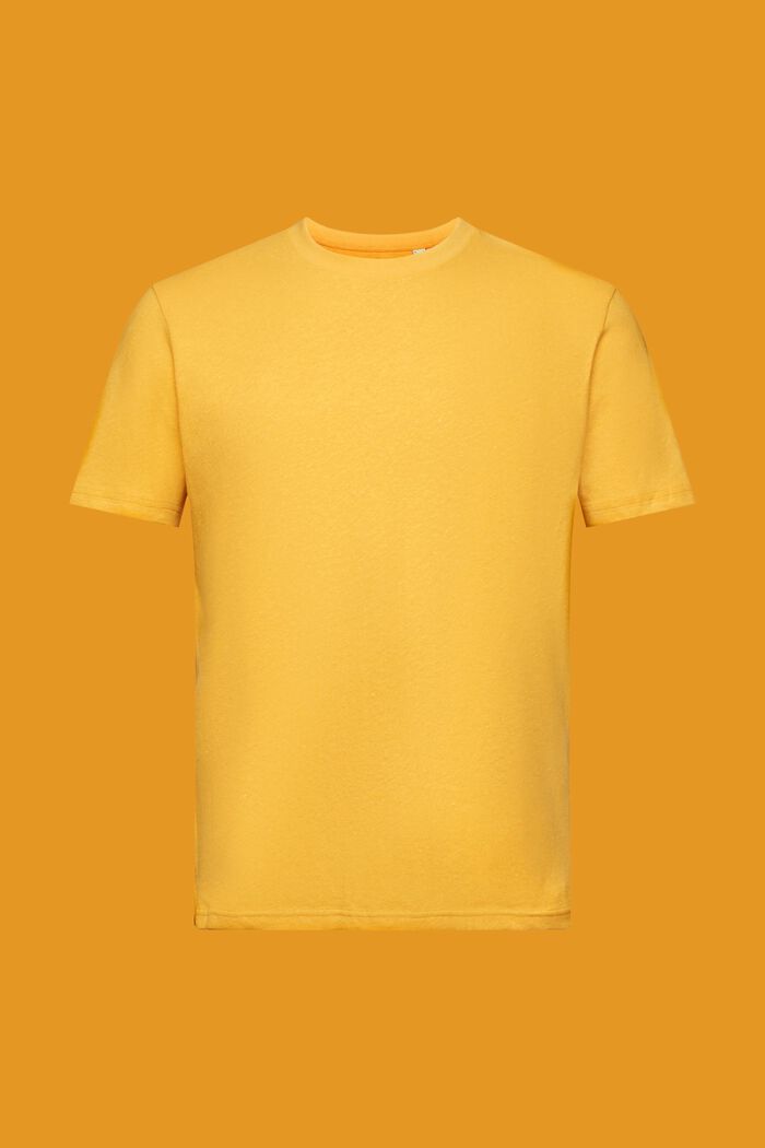 T-shirt a girocollo, misto cotone e lino, SUNFLOWER YELLOW, detail image number 6