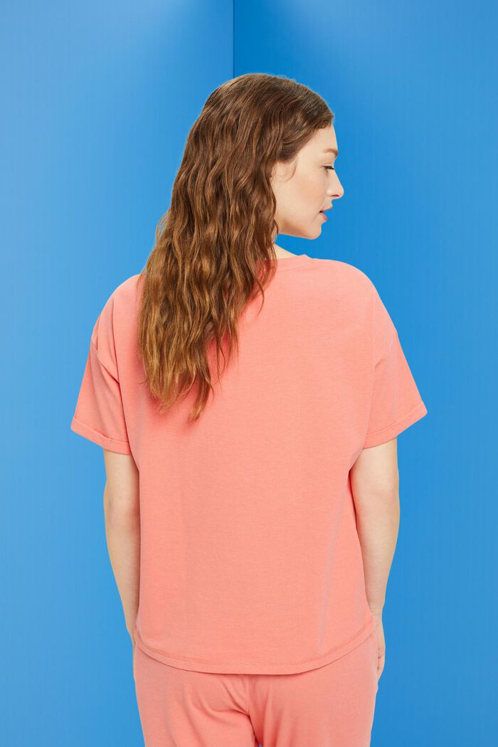 T-shirt con taschino sul petto in misto cotone, CORAL, detail image number 3