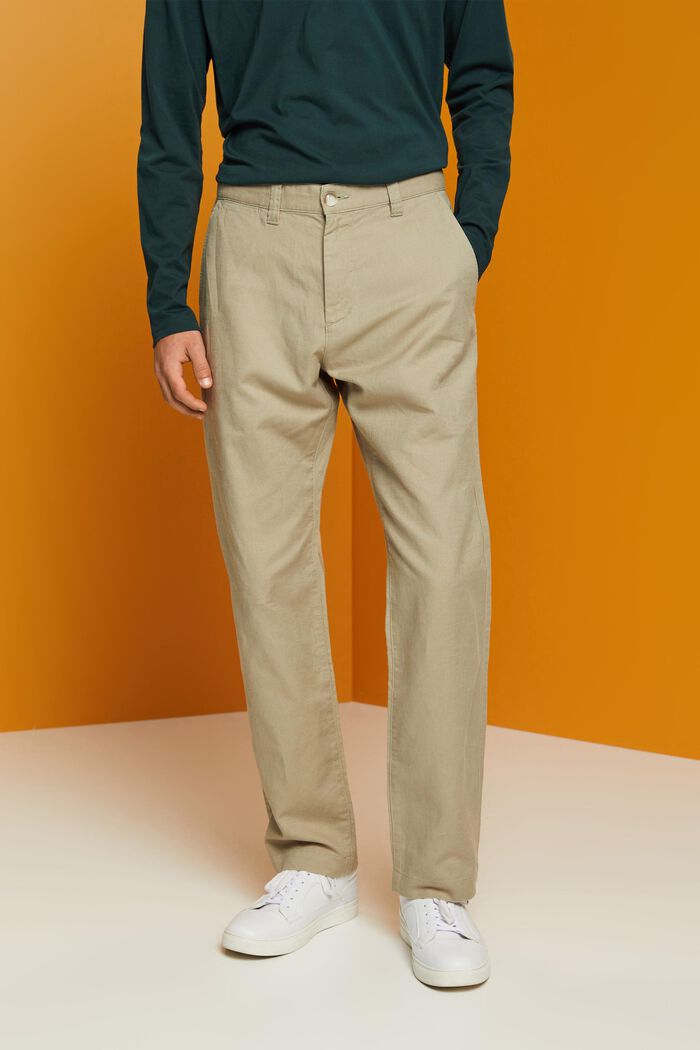 Pantaloni in misto cotone e lino, LIGHT GREEN, detail image number 0